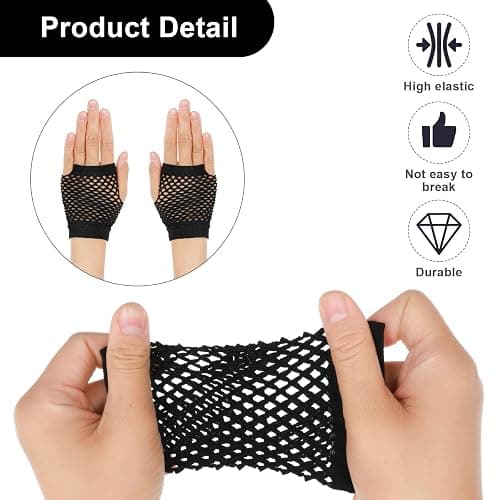 2 Pairs Fishnet Gloves For Kids - Black 80s Fingerless Fishnet Gloves | fish net gloves For Halloween Theme Party , Elastic Nylon Arm Fishnets For Costume Accessories thumbnail 3