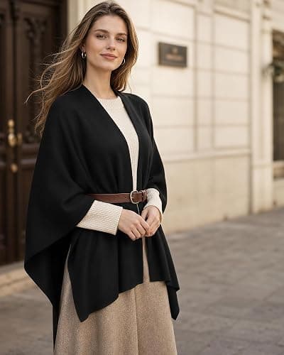 Darller Shawl Wraps for Women, Open Front Cape Poncho Sweater Scarf | Elegant Design, Casual Cardigan Shawls, For Evening Dress, Wedding Party, For Spring Fall Winter, Warm Knit Fabric thumbnail 5