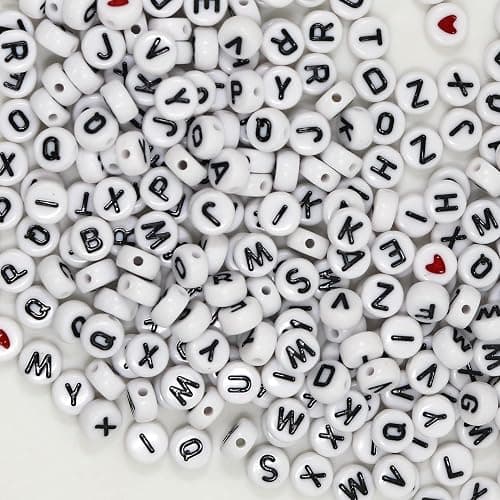 WangLaap 1450Pcs Letter Beads, Acrylic 4x7mm Round Alphabet A-Z and Red Heart Black Star Beads for Bracelets Necklaces DIY Jewelry Making (White) thumbnail 4