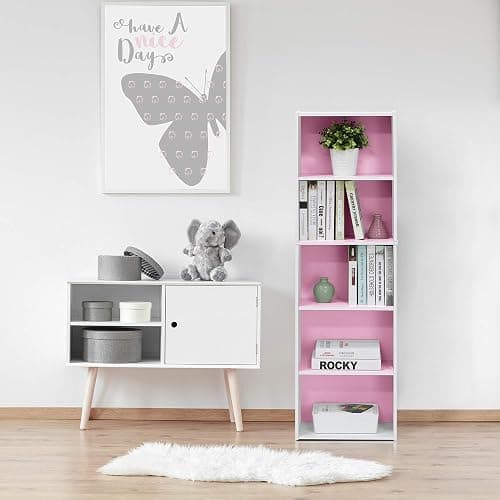 Furinno 5-Tier Reversible Color Open Shelf Bookcase , White/Pink 11055WH/PI thumbnail 5