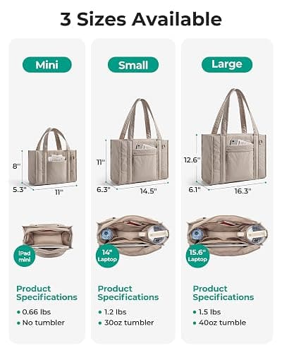 BAGSMART Boxy Tote Bag for Women, Crossbody Work Bag with Zipper | 3 Sizes Small Mini Tote Bag, Inner Tumbler Pocket Crush Bow Should Bag for Travel Work College thumbnail 3