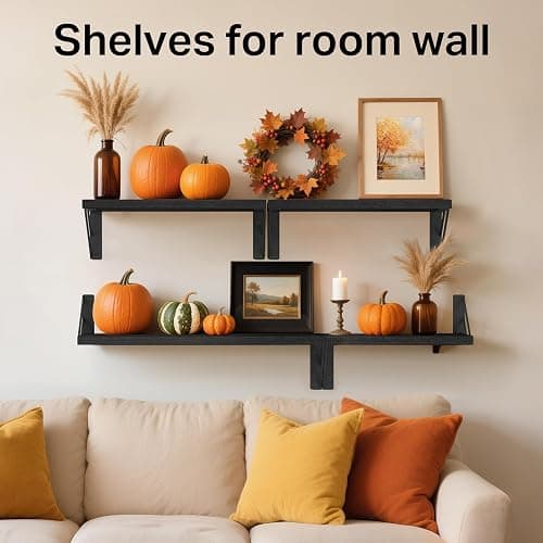 BAYKA Wall Mounted Floating Shelves, Wood Floating Wall Shelf for Books & Decor, Small Space-Saving Display & Organizer（Black，Set of 4） thumbnail 5