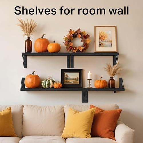 BAYKA Wall Shelves for Bedroom Decor, Floating Shelves for Wall Storage, Display Mounted Rustic Wood Shelf for Books,Plants,Corner Shelves for Bathroom,Kitchen,Living Room(Set of 4) thumbnail 4