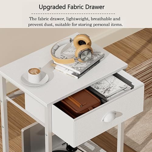 Furologee White Nightstands Set of 2, End Table with Fabric Drawer, Small Side Table for Small Spaces, 2 Tiers Storage Shelves End Table, Bedside Table for Living Room, Bedroom, Dorm - White - 2 thumbnail 7