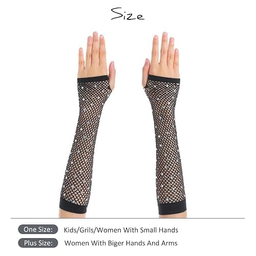 OTPEH Women Fishnet Rhinestone Gloves Fingerless Fish Net Arm Sleeve Warmers 80s Emo Scene Accessories thumbnail 2