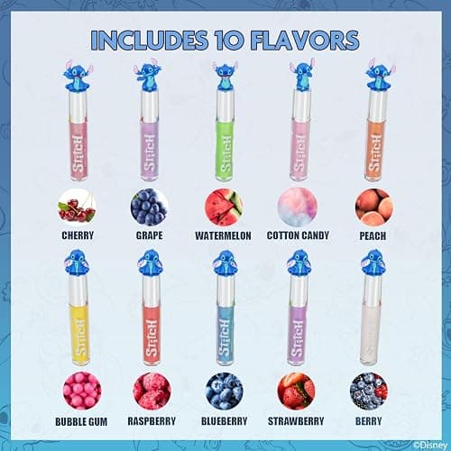 Stitch 10 Piece Plant Based Lip Gloss, Girls Party Favours, First Makeup Set for Girl, Perfect for Parties, Sleepovers and Birthday Gifts, Ages 3+, by Townley Girl thumbnail 2