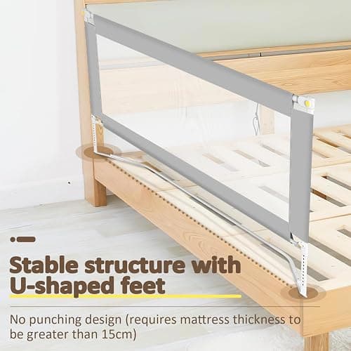 Tubiaz 1x180CM+2x200CM Barriera per letto, Barriera pieghevole per letto con piedini a forma di U, Protezione per letto per bambini per prevenire le cadute, Barriera per bambini piccoli thumbnail 6