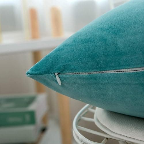 RainRoad Velvet Light Teal Throw Pillow Covers18x18 Inch,Set of 2 | Soft Square Decorative Throw Pillows for Sofa Couch Bed thumbnail 3