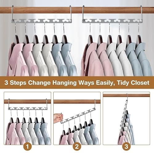 Space Saving Hangers for Clothes 6 Pack, Sturdy Metal Hangers Wardrobe Organizer, Magic Cascading Hanger, Closet Space Saver Closet Organizers and Storage thumbnail 3