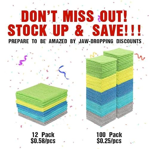 HOMEXCEL Microfiber Cleaning Cloths 100 Pack, Highly Absorbent Cleaning Towels, Lint Free & Scratch-Free Cleaning Rags for House, Kitchen and Car, Multi-Color Microfiber Towels 11.5 x 11.5 inch thumbnail 5