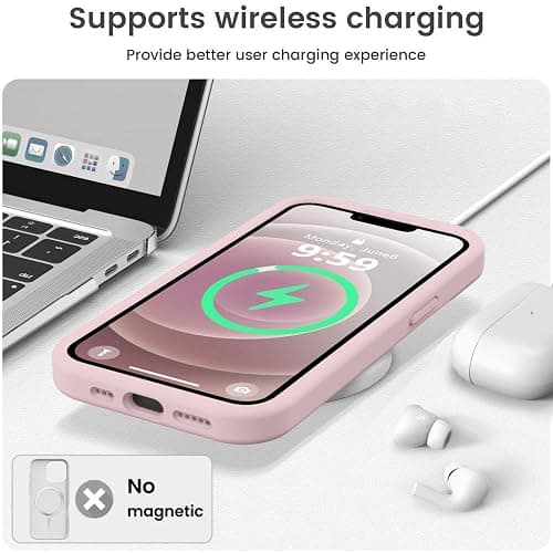 Vooii Compatible with iPhone 12 Case/iPhone 12 Pro Case, Liquid Silicone Upgrade [Soft Anti-Scratch Microfiber Lining] [Shockproof Drop Protection] Phone Case 6.1 inch - Chalk Pink thumbnail 7