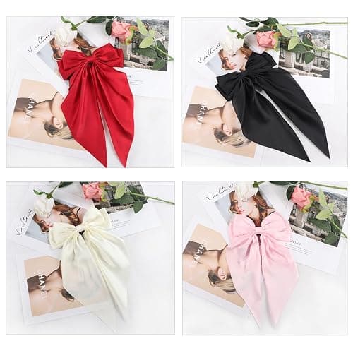 FYIMUYI Silky Satin Oversized Long-tail Bow Clip, Large Black Hair Bow for Women Girl, Hair Accessories with Long Tail, 1Pcs thumbnail 4