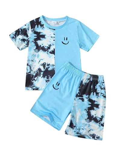Kid Toddler Baby Boys Clothes Tie-dye Palm Leaf Top 2Pcs Summer Shorts Set - Image 1