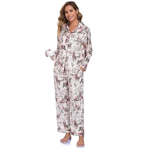 RONGTAI Womens Pajama Sets Button Down Long Sleeve Lapel Shirt with Pocket Matching Pj Pants Two Piece Loungewear Set thumbnail 4