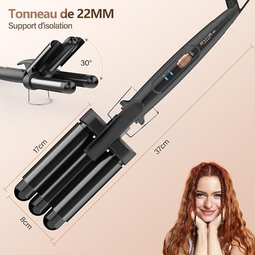Boucleur 3 Tete Fer a Boucler- BESTOPE MIX 22mm Boucleur a Cheveux en Céramique Fer à Friser 2 Températures, Fer a Onduler Chauffage Rapide pour Cheveux Longs, Courts thumbnail 7
