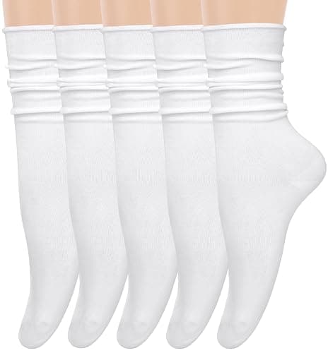 Chalier 5 Pairs Slouchy Socks for Women, Crew Cotton Socks with Cute Roll Top Casual Calf Long Sock - Image 1