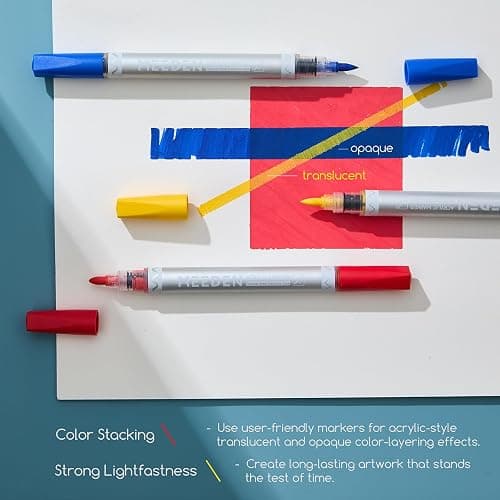 MEEDEN Artist Acrylic Paint Markers: 48 Colors Dual Tip Acrylic Marker with Brush & Round Tip - Waterproof Paint Pens Markers with Automatic Ink Control for Wood, Canvas, Glass, Rock, DIY, Ceramic thumbnail 5