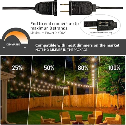RTTY Outdoor String Lights 25ft, G40 Led Patio Globe Lights with 13pcs Plastic Bulbs, Shatterproof Waterproof Connectable Hanging for Porch Cafe Bistro Backyard Gazebo Balcony Party - 25FT thumbnail 6
