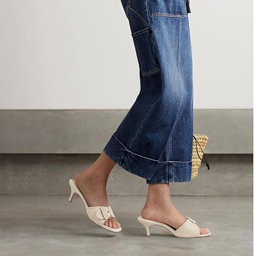 Dsevht Black Kitten Heel Sandals Stiletto Low Heels Slip On Slides Mule Sandal Square Open Toe Dress Shoes for Women thumbnail 3