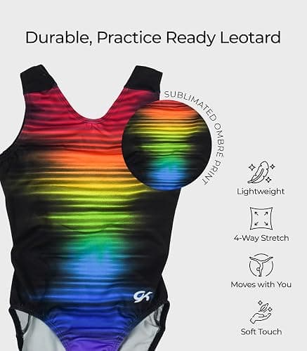 GK Girls Fierce Fade Gymnastics Leotard - Rainbow Dance Outfit with Matching Scrunchie for Toddlers, Children, & Juniors thumbnail 3