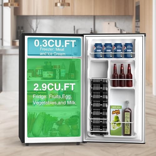 OLIXIS 3.2 Cu.Ft Mini Fridge with Freezer, Single Door Compact Refrigerator | Adjustable Thermostat, 5-Level Thermostat, for Bedroom Office Dorm, LED Interior Light, Sliver thumbnail 2