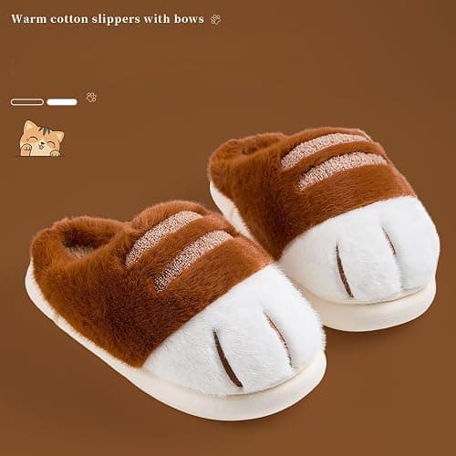 Plush cat paw slippers，non-slip soles, cozy and cute slippers thumbnail 6