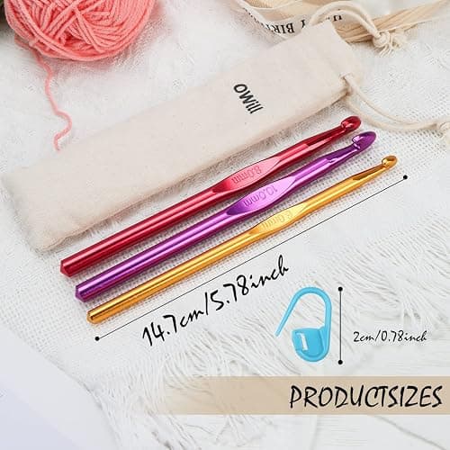 OWill Set 24 pezzi Di Uncinetti, con custodia, in Alluminio, 14 Pezzi Ergonomici con 10 pennarelli,2-10mm Extra Lunghe Knit Needles per principianti adulti thumbnail 3