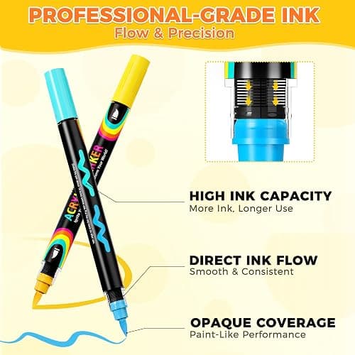 48 Colors Acrylic Paint Markers, Direct Ink Flow Dual-Tip Acrylic Markers Set, Soft Brush Tip Paint Pens with Opaque Coverage for Rock Painting, Canvas, Glass, Wood, Ceramic & DIY Craft, Set of 24 thumbnail 6