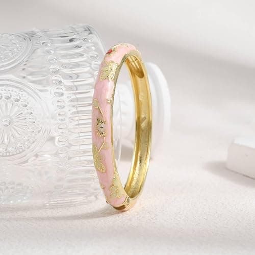Gracayfr Vintage Flower Bangle Chinoiserie Cloisonne Bracelet Summer Elegant Vibrant Ethnic Jewelry Gifts For Women Best Friend Mom Sister thumbnail 3