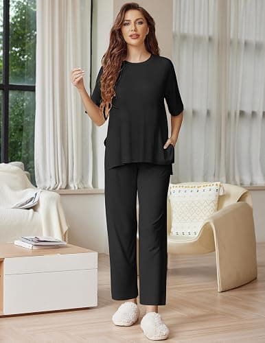 Ekouaer Lounge Sets for Women Short Sleeve Tops and Long Pants Soft Comfy Pajamas Set 2 Piece Outfits S-XXL thumbnail 3