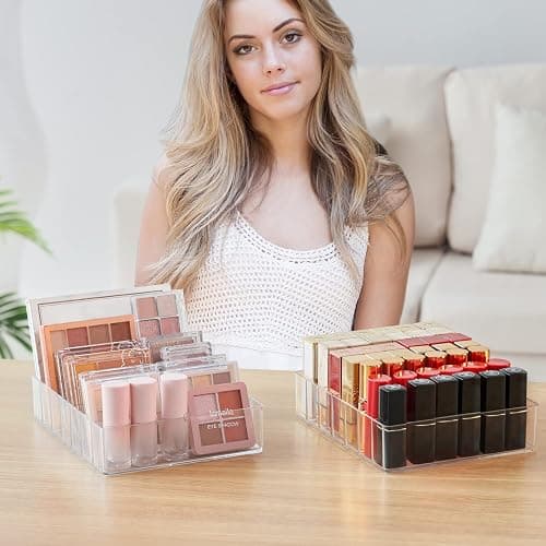 WECHENG Makeup Organizer for Eyeshadow Palette and Lipstick Organizer, 7 Section Divided Makeup Palette Organizer for Vanity Drawer Countertop Modern Cosmetics Storage(7.48" x 6.22" x 1.77") thumbnail 4