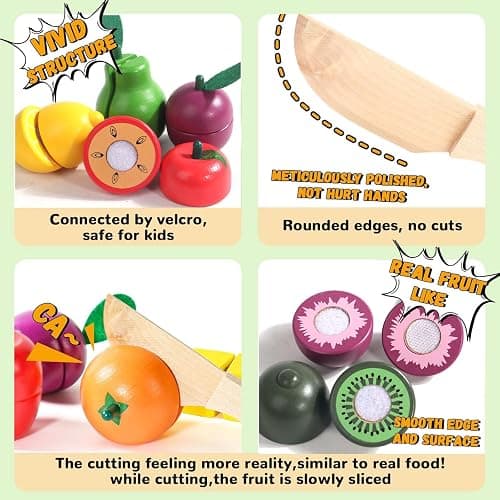 Fajiabao Wooden Play Food for Kids Kitchen Montessori Toys for 2 Year Old Girls & Boys Wood Cutting Fruit Set with Tray Fine Motor Skills Educational Toddler Gifts 2 3 4 5 6 thumbnail 2