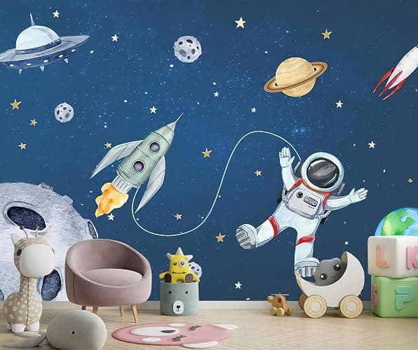 PYFFYP- Space Wallpaper Cartoon Planet Wallpaper murals for Nursery Kids Bedroom（Not Peel and Stick） thumbnail 3