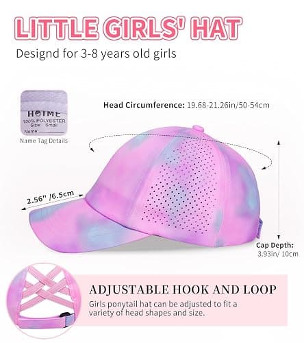 New Updated Little Girls Criss Cross Ponytail Hat Reflective Baseball Cap Waterproof Quick Dry Sports Hats for Kids Age 3-8 thumbnail 7