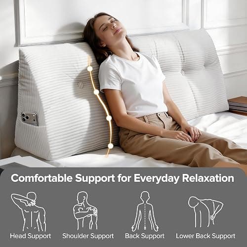 Headboard Pillow for Sitting Up in Bed, Twin Size Backrest Triangle Reading Pillow for Daybed, Supportive Bed Back Pillow for Reading, Watching TV & Relaxing, Soft Lean-Back Support, White thumbnail 4