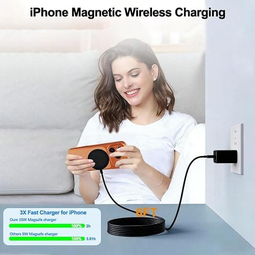 [Apple MFi Certified] iPhone Magnetic Wireless Charger 15W 6FT Mag-Safe Charging Pad with USB C Fast Wall Charger Block for iPhone 17 Pro Max/Air/16 Pro/16 Plus/15/14/13/12/AirPods Pro 3/2(Black) thumbnail 2