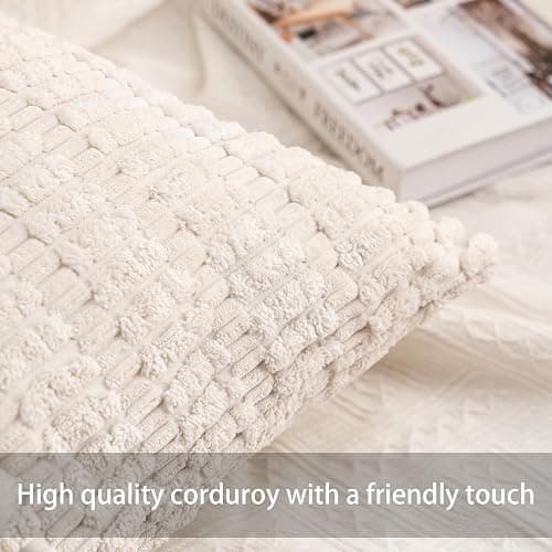 Aegero Pack of 2 Corduroy Decorative Throw Pillow Covers 18x18 Inch Soft Striped Pillow Covers Modern Farmhouse Home Decor for Sofa Living Room Couch Bed(Cream White) thumbnail 3