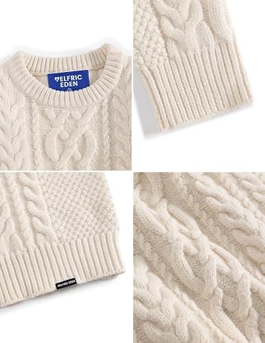 Aelfric Eden Sweaters for Women Oversized Chunky Cable Knit Crew Neck Solid Pullover Sweater Trendy Vintage Fall Tops thumbnail 3
