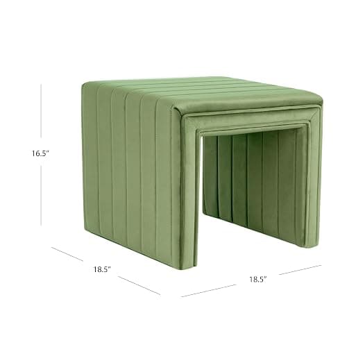 Spatial Order Modern Channel Tufted Velvet Ottoman Home Décor|Ottoman for Living Room & Bedroom - Green thumbnail 3