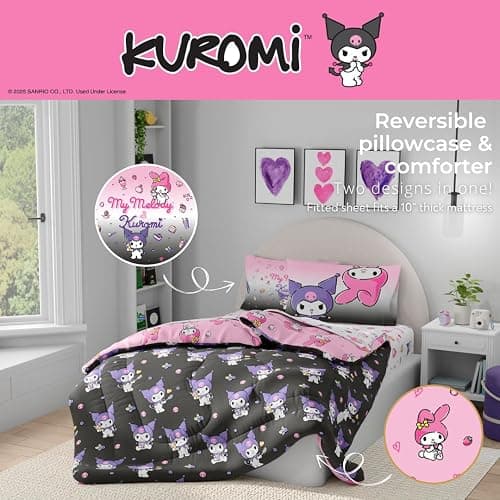 Franco Sanrio Kuromi & My Melody Bedding 7 Piece Super Soft Cozy Reversible Comforter and Sheet Set with Sham, Full, (Officially Licensed Product) thumbnail 7