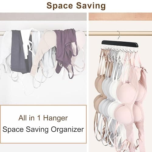 2 Pack Bra Hanger, Capacity Foldable Tank Top Hanger with 20 Hooks, Bra Hangers for Closet Organizer, Premium Wooden Space Saving Hangers Closet Organizers and Storage for Dorm & Apartment thumbnail 6