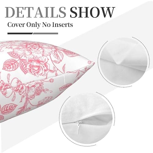Pink and White Floral Throw Pillow Covers 18x18 Inches Set of 2, Decorative Vintage Chinoiserie Flower Pillow Case Farmhouse Cushion Covers for Sofa Bed Couch Living Room thumbnail 5