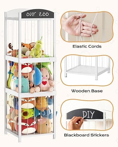 CHOEZON Stuffed Animal Storage, Stuffed Animal Organizer with Elastic Cords, Zoo Stuffed Animal Holder, Toy Storage Organizer, for Living Room, Nursery, Bedroom, Playroom, White TCW44WB thumbnail 5