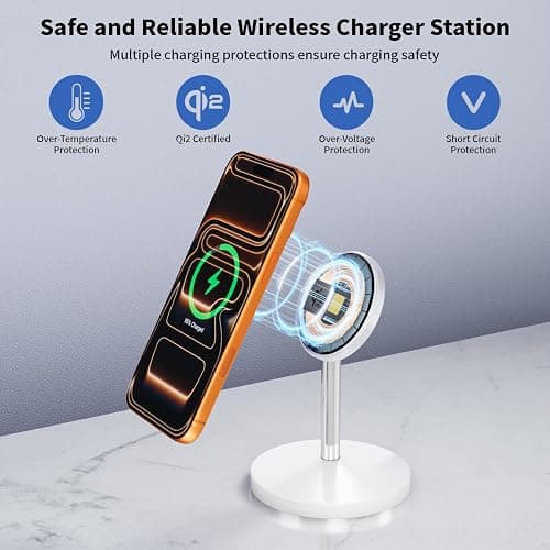 Magnetic Wireless Charger iPhone Stand,Qi2-Certified 25W Mag-Safe Charger Fast Charging Stand 35W USB C Adapter 6FT Cable Wireless Fast Charging Station for iPhone 17 Pro Max/17/16/15/14/13/12,AirPods thumbnail 3