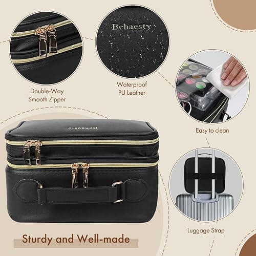 Behaesty Travel Makeup Bag with LED Mirror Double Layer, Detachable Vanity Mirror with Lights, Tri-light Dimmable, Makeup Case with Adjustable Dividers and Brush Holder Cosmetic Organizer Storage Box thumbnail 8