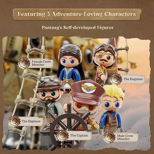 PANTASY Steampunk Airship Model Kit for Adults, Dual-Layer Zeppelin with Gear-Driven Mechanical System, DIY Building Blocks Set, Retro Sci-Fi Construction Toy for Collectors & Display thumbnail 5