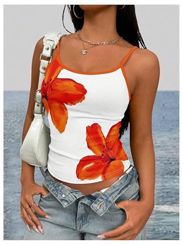 SOLY HUX Women's Y2k Floral Camisole Tops Spaghetti Strap Scoop Neck Slim Fitted Summer Top thumbnail 2