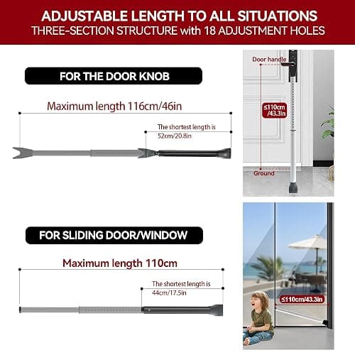 AceMining Upgraded Door Security Bar & Sliding Patio Bar, Heavy Duty Stoppers Adjustable Jammer for Home, Apartment, Travel (1 Pack,White) thumbnail 3