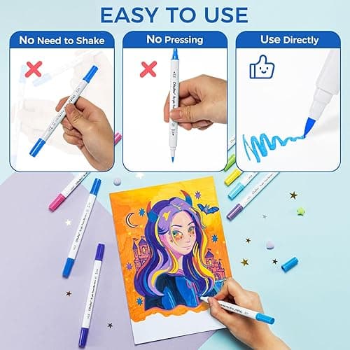 Ohuhu Acrylic Paint Markers Cotton-core: 36 Colors Dual Tips (Fine & Dot) Paint Pens High Opacity Acrylic Markers Waterproof Lightfast for Rock Painting Easter Eggs Wood Glass Ceramic Canvas - Fine & Dot thumbnail 4