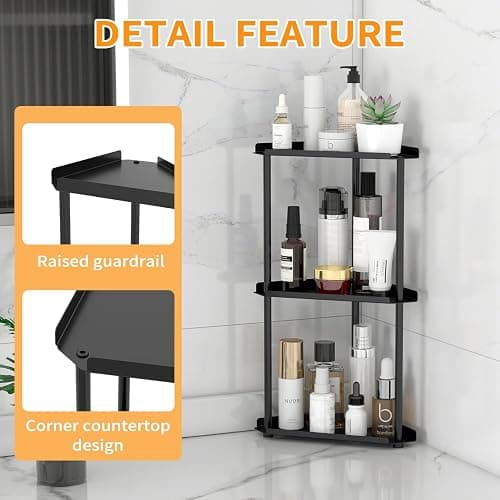 Jesginboo 3 Tier Bathroom Counter Organizer, Vanity Organizer Corner Shelf, Skincare, Makeup Countertop Organizers, Kitchen, Bathroom Counter Storage, Black thumbnail 6